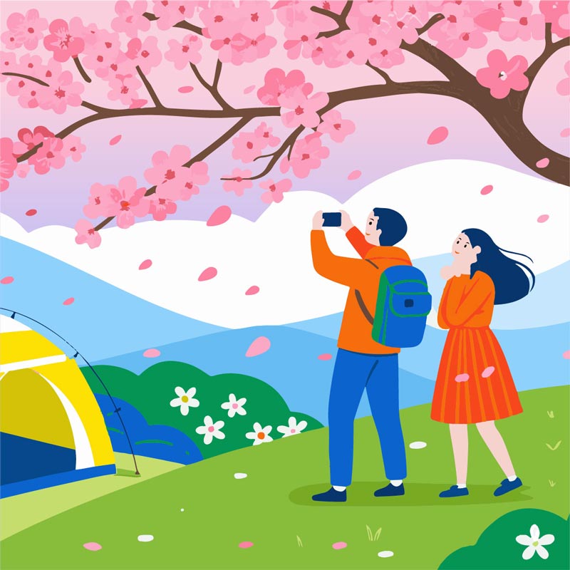 春季活动场景插画-樱花树下情侣拍照_--03.jpg